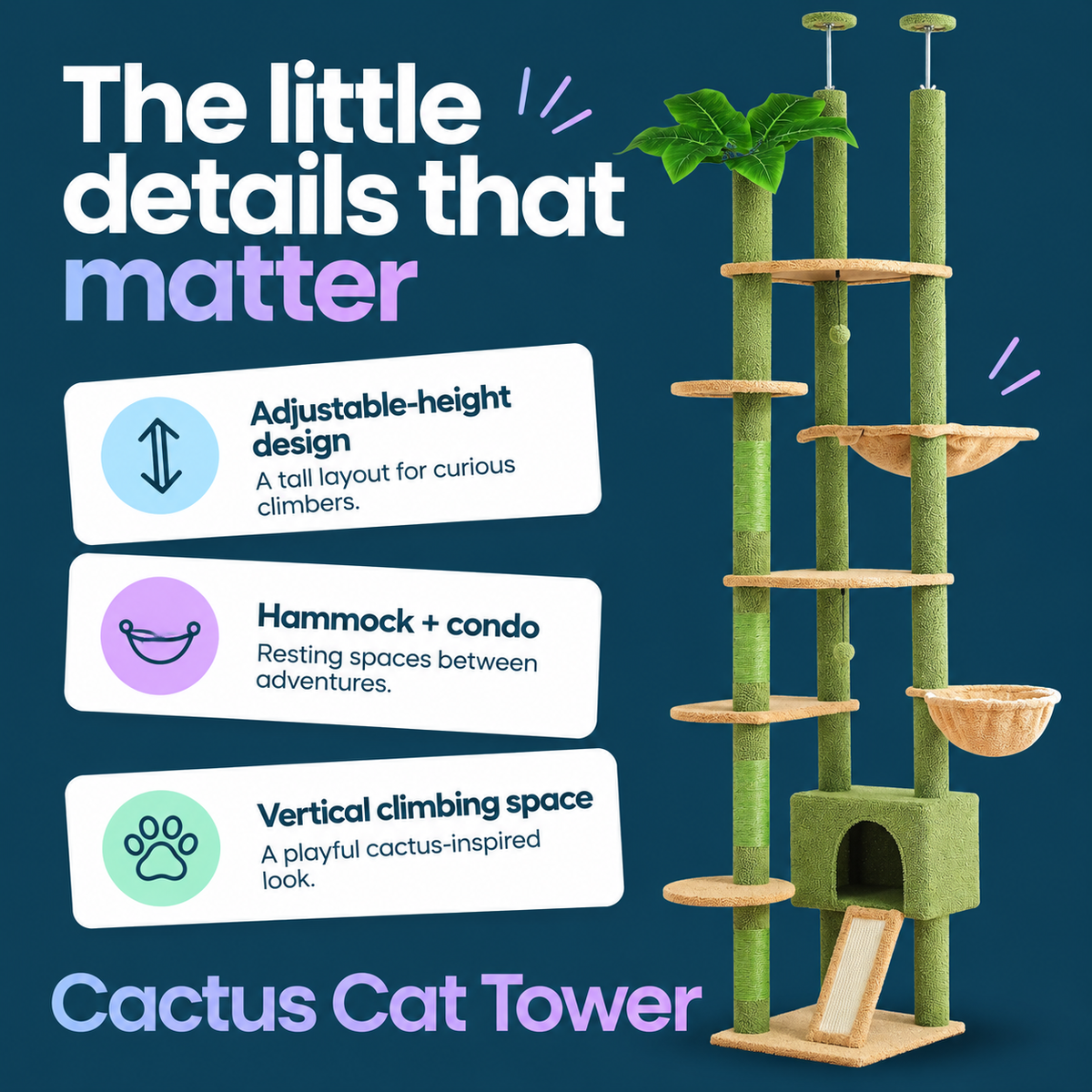 cactus floor to ceiling cat tower product highlights